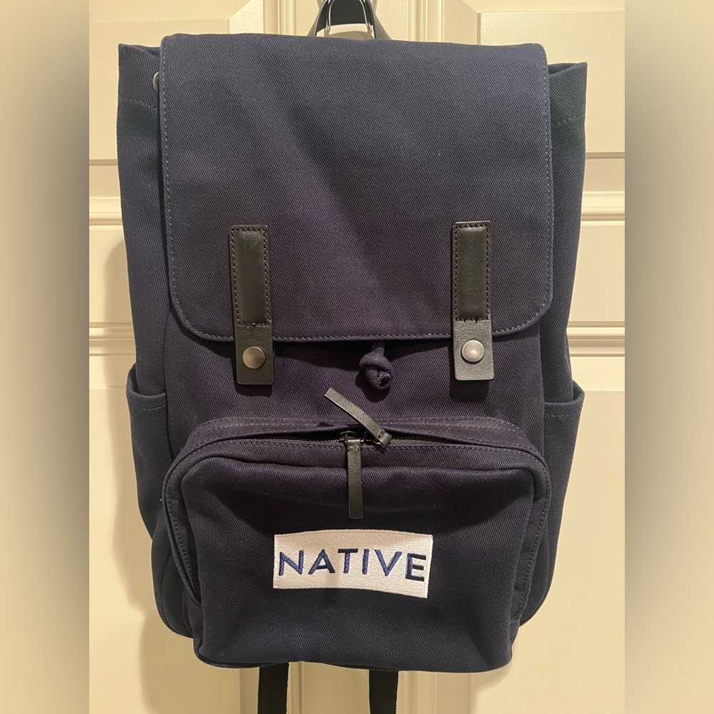 Everlane backpack navy blue w/ NATIVE patch work mint woman’s canvas